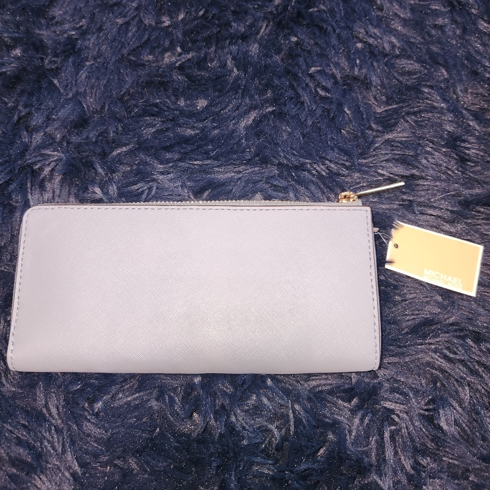Nwt michael kors powder blue jet set travel lg 3 qtr zip saffiano leather wallet - Picture 2 of 7